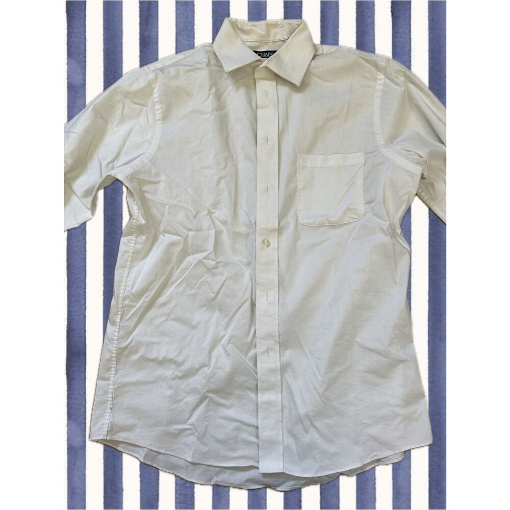 Chap’s Men's White Button-Down Dress Shirt with Chest Pocket - Great Condition